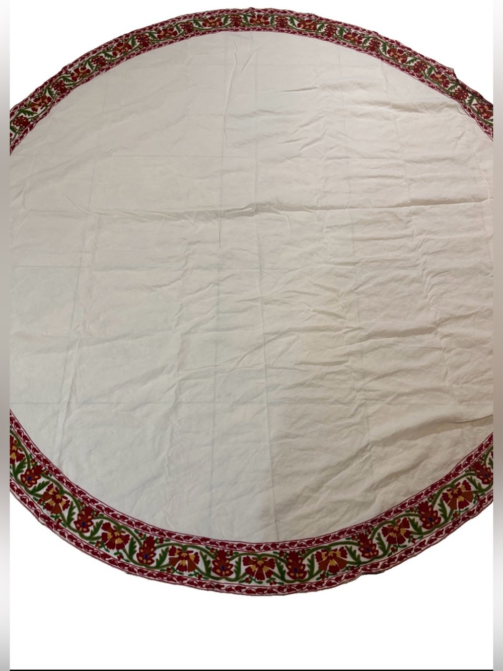 Ballard Heidi Tablecloth Round 90” Jaipur Hand Block Print Red Gold Green Floral